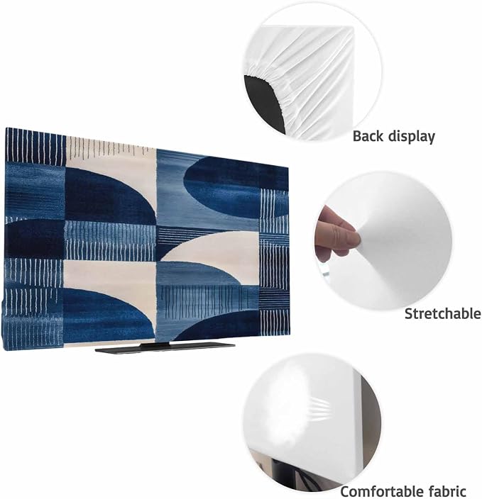 Dark Blue Color Blocks Indoor TV Cover, Elastic TV Screen Protector Abstract - Image 7