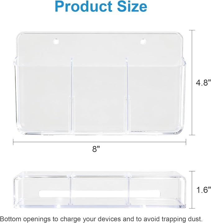 3 Slot Adjustable Remote Holder Wall Mount, TV Controller Holder Hollow Bottom - Image 2