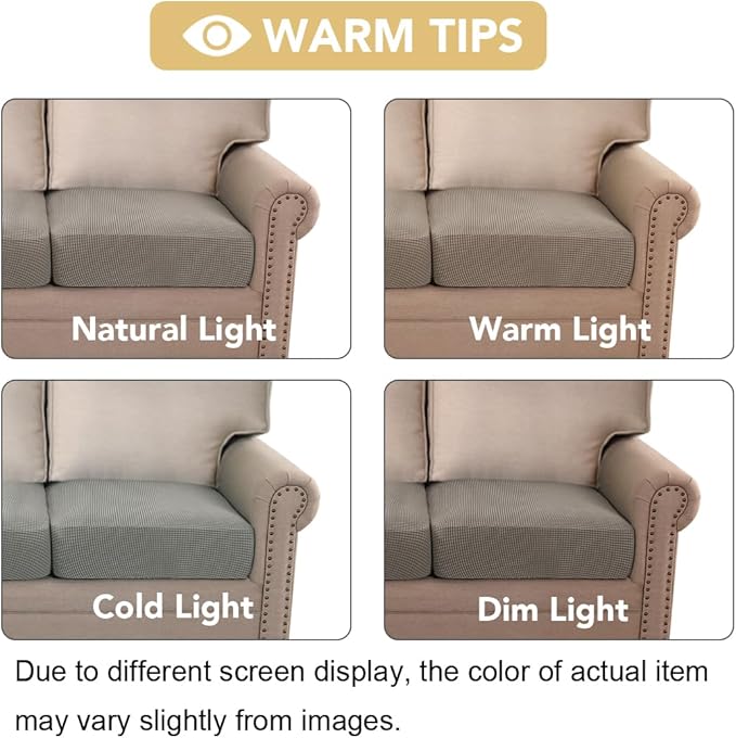 H.VERSAILTEX Super Stretch Individual Seat Cushion Covers - Sofa & Couch Cushion Slipcover Sets - Thick Jacquard Textured Twill Fabric (3 Piece XL Sofa Cushion Covers, Taupe)