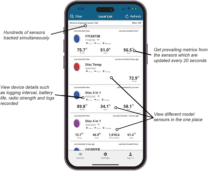 Bluetooth Compatible Thermometer, Hygrometer & Dew Point Sensor and Logger - Image 2