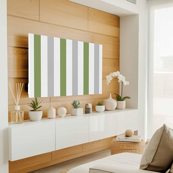 Modern Gradient Grass Green Grey Striped Indoor TV Cover, Elastic TV Screen - Image 2