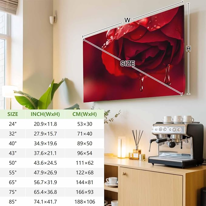 Red Rose Flower Water Droplets Indoor TV Cover, Elastic TV Screen Protector - Image 3