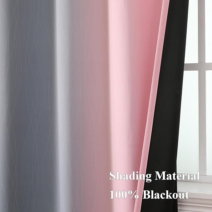 Estelar Textiler Pink and Grey Blackout Curtains 108 Inches Long, Thermal Insulated Drapes for Bedroom, Full Light Blocking Energy Saving Long Curtains for Living Room, 52Wx108L, 2 Panels