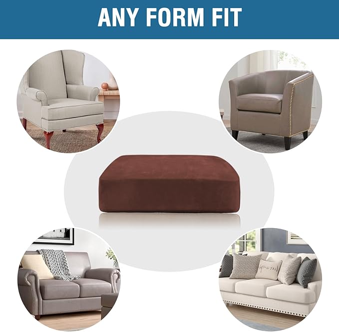 H.VERSAILTEX Velvet Stretch Couch Cushion Cover Plush Cushion Slipcover for Chair Cushion Furniture Protector Seat Cushion Sofa Cover (1 Piece Armchair Cushion Covers, Burnt Brick)