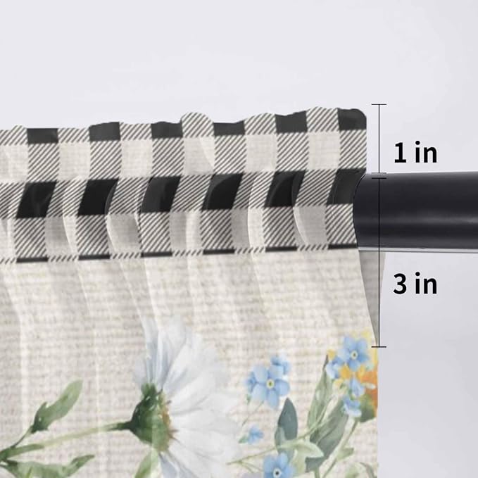 Blue Pink Floral Sheer Valance Curtains, Spring Summer Botanical Linen Black - Image 7
