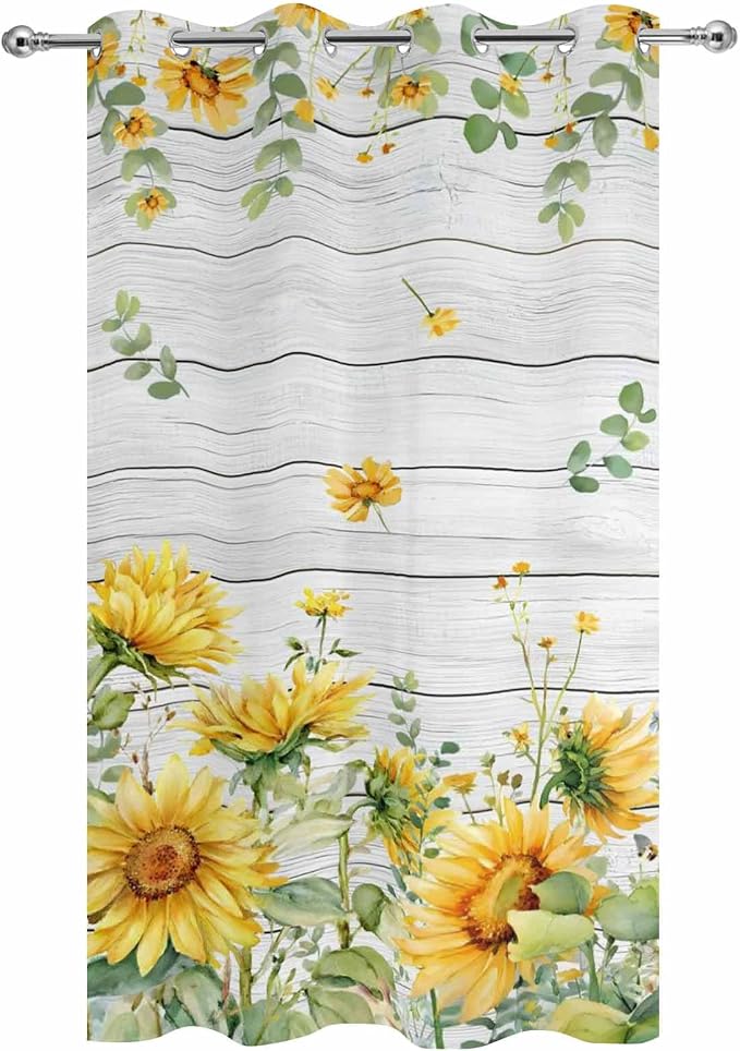 Sunflowers Outdoor Curtains for Patio Summer Floral Eucalyptus Leaf Wood Plank - Image 9