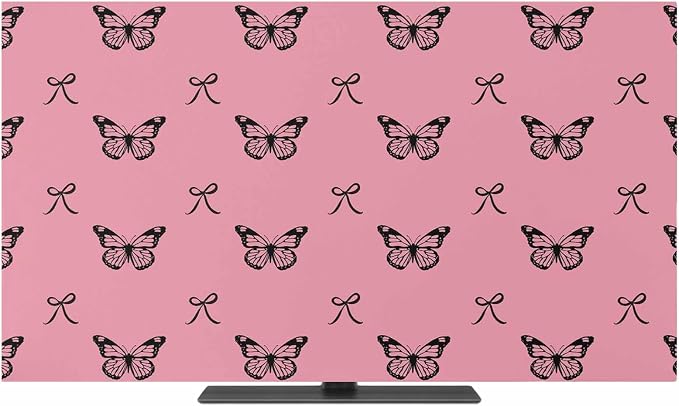 Black Butterflies Bow on Pink Indoor TV Cover, Elastic TV Screen Protector by Unknown
