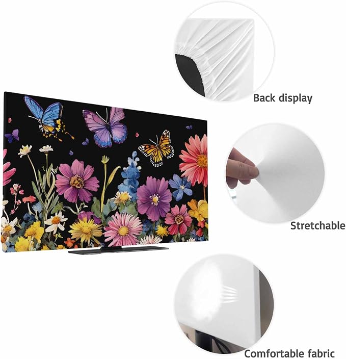 Watercolor Flowers Butterfly Countryside Plant Indoor TV Cover, Elastic TV - Image 7