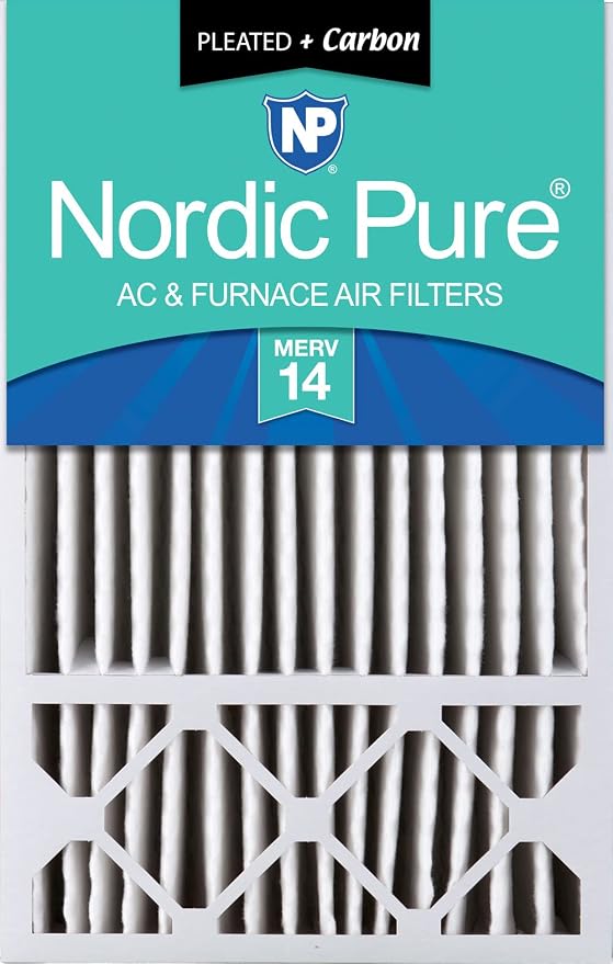 Nordic Pure 16x25x5 Pleated MERV 14 Plus Carbon Air Filters 1 Pack | Actual by NordicPure
