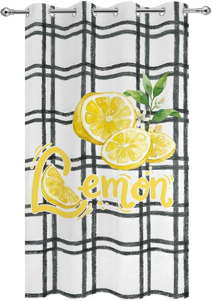 Lemon Outdoor Curtains for Patio Lemon Leaves Summer Plaid Buffalo Waterproof - Image 9