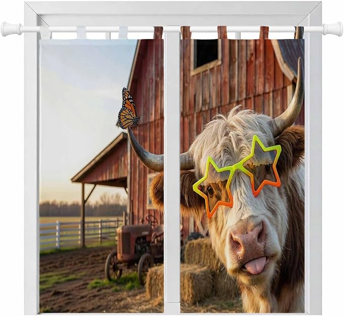 Farm Yaks Bathroom Curtains 63 Inch Length, Window Curtains Tab Top, Farmhouse by Unknown