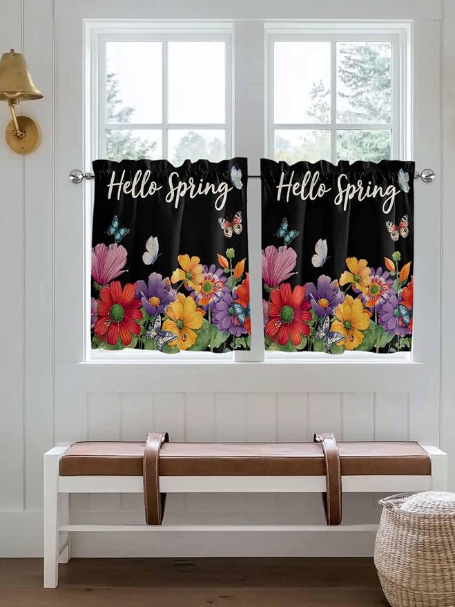 Spring Flowers Half Window Curtains 24 Inches Long, Watercolor Country Colorful - Image 4