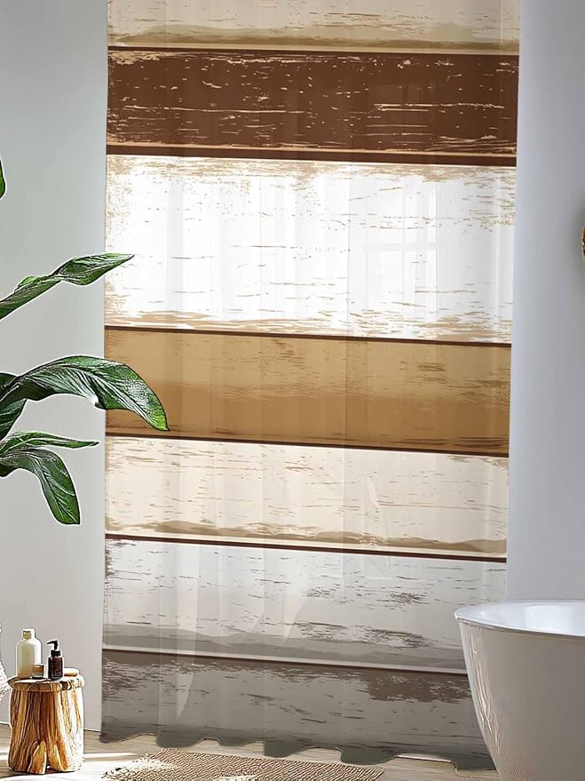Sheer Curtains 84 Inches Long, Vintage Country Geometric Striped Privacy Voile - Image 4