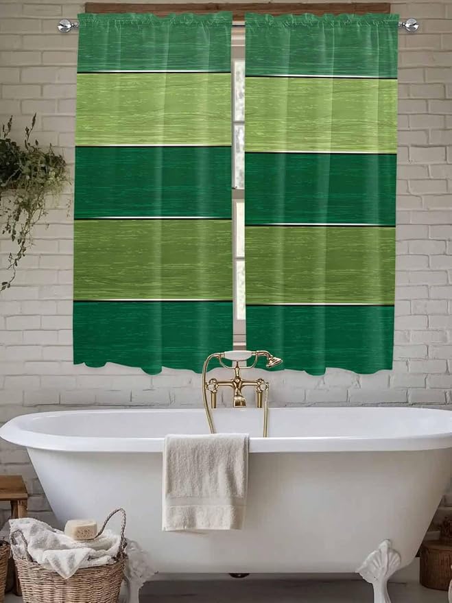 Farm Retro Green Wood Grain Window Valance Curtains, Rustic Wooden Plank by IDOWMAT