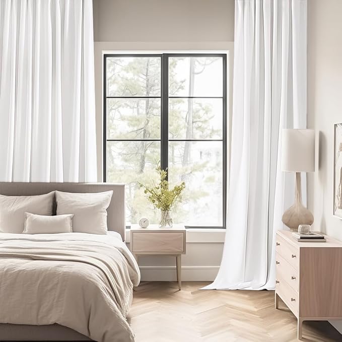 MIULEE Pure White Back Tab Blackout Curtains 108 Inch Long 2 Panels Set for Bedroom, Rod Pocket/Pinch Pleat Extra Long Thermal Insulated Living Room Darkening Pleated Light Blocking Drapes