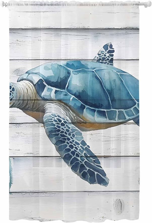 Sheer Curtains 108 Inches Long, Sea Turtle Blue Semi Sheer Curtains Light by Unknown