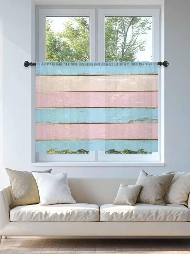 Sheer Curtains 54 Inch Length, Farmhouse Country Shabby Striped Privacy Voile - Image 4