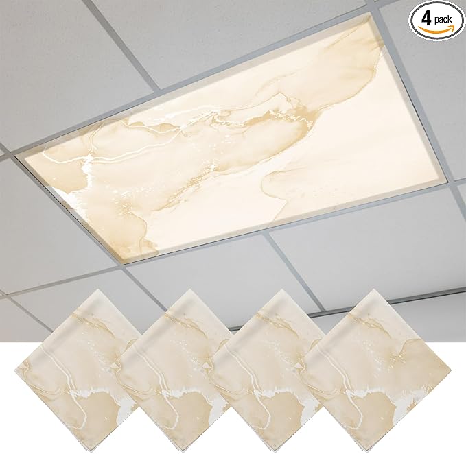 4 Pack Yellow Abstract Fluorescent Light Covers Silver Marble Ripples Clouds by Unknown