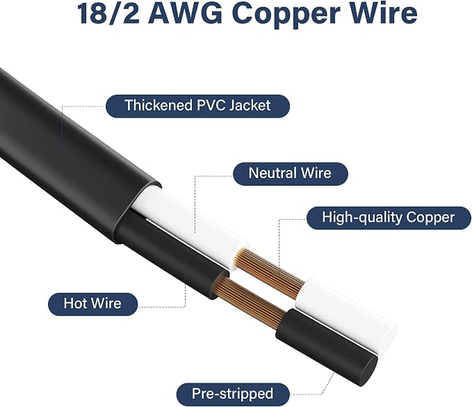 Adoreen 18 Gauge 2 Prong Polarized Replacement Power Cord 10 Ft - Image 3
