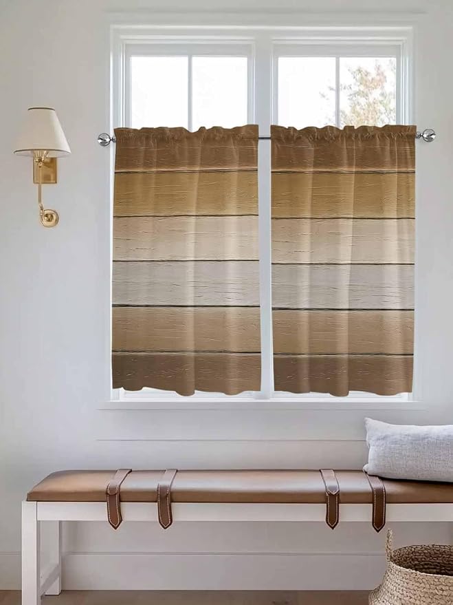 Vintage Brown Gradient Wood Grain Window Valance Curtains, Farmhouse Wood Barn by IDOWMAT