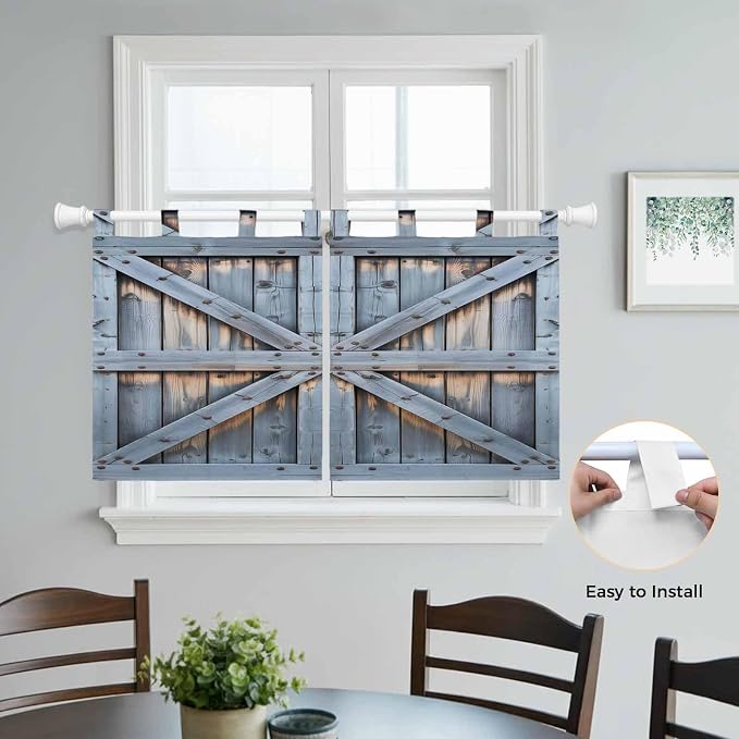Farmhouse Wood Grain Kitchen Curtains 24 Inch Length, Small Window Curtains Tab - Image 4