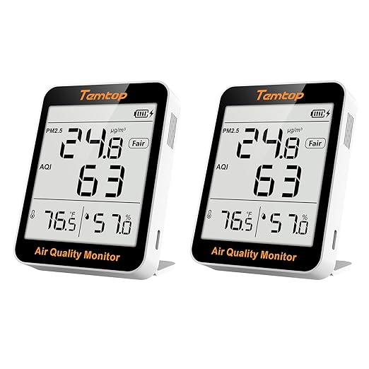 Temtop 2 Pack S1 Indoor Air Quality Monitor, Portable AQI PM2.5, Temperature by Temtop