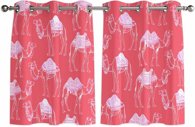 2 Panel Kitchen Cafe Curtains, Desert Camel Sunlight Filtering Nature Air by Hokiten