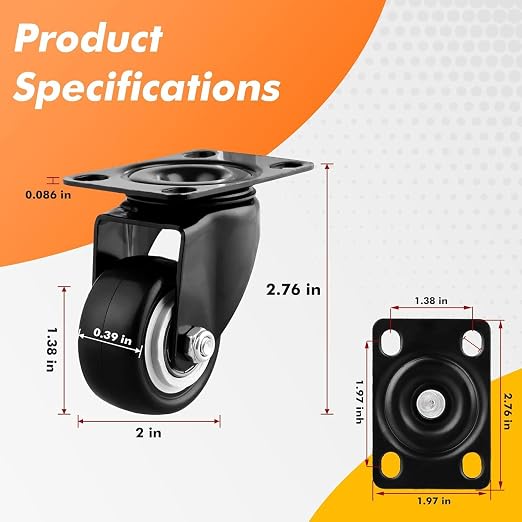 2" Casters Set of 16 Heavy-Duty Industrial Caster Wheels Double Ball Bearing - Image 3