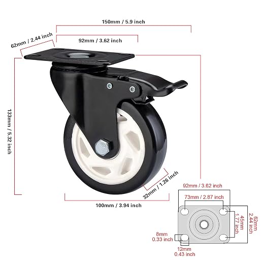 4" Swivel Casters Set of 8, Heavy Duty Locking Casters - Image 3
