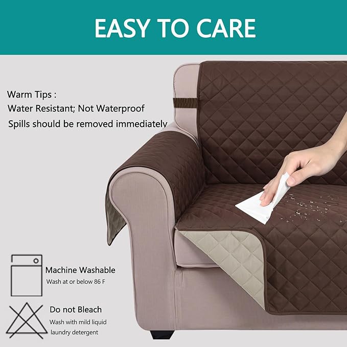 U-NICE HOME Loveseat Sofa Cover Reversible Couch Covers for 2 Cushion Couch for Dogs Friendly Furniture Protector with Elastic Straps Water Resistant (Loveseat Small, Coffee/Beige)