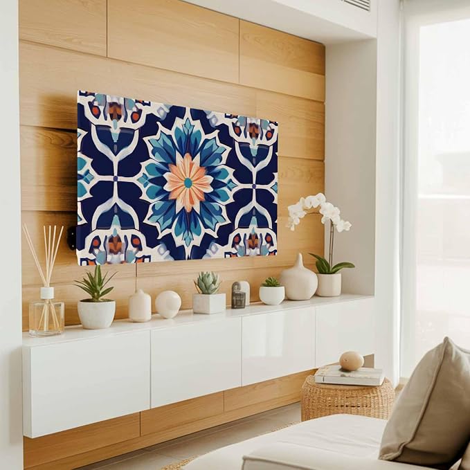 Retro Moroccan Geometric Texture Indoor TV Cover, Elastic TV Screen Protector - Image 3