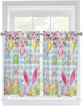 Happy Easter Tier Curtains 45 Inches Long, Spring Watercolor Bunny Eggs Flower by Unknown