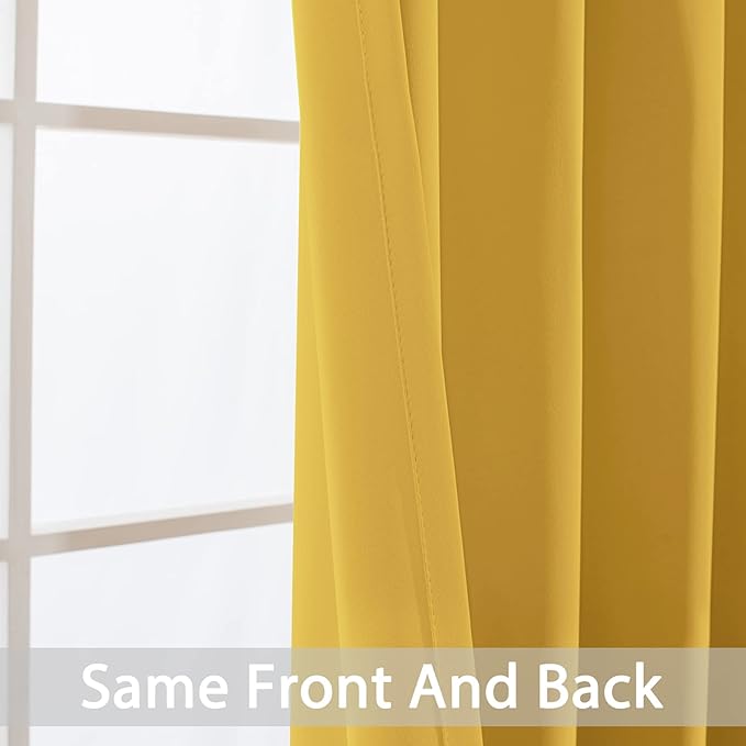 Yakamok Blackout Curtains Room Darkening Thermal Insulated Window Panels,Solid Grommet Top Drapes for Bedroom(38x84 Inch, Mustard Yellow, 2 Panels)