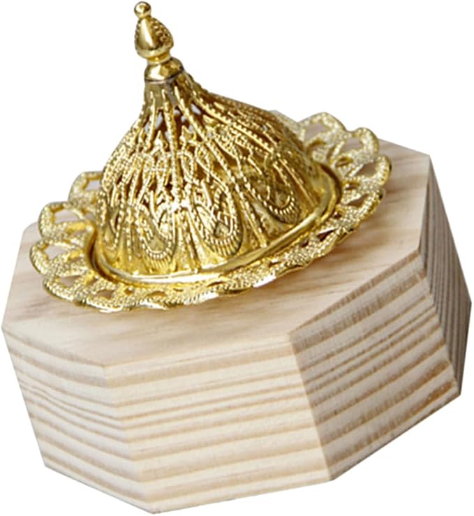 PRETYZOOM Octagonal Wooden Incense Burner Gold Metal Accents Decorative by PRETYZOOM