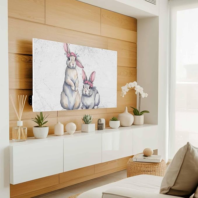 Watercolor Easter Bunnies Indoor TV Cover, Elastic TV Screen Protector Retro - Image 2