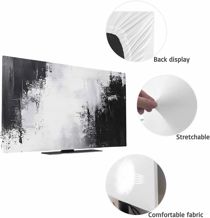 Abstract Black White Gradient Indoor TV Cover, Elastic TV Screen Protector - Image 7