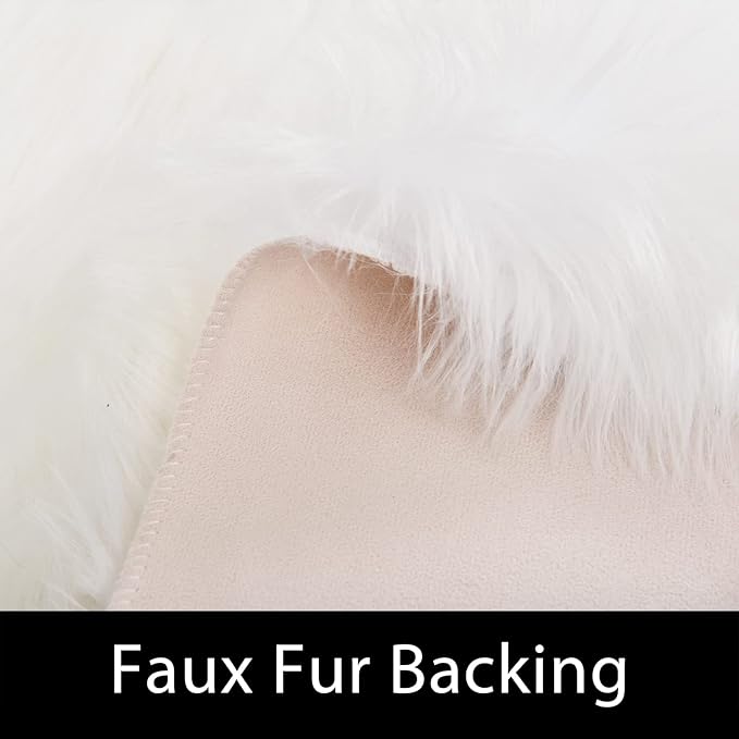Latepis Faux Sheepskin 2x4 Shag Throw Rugs White Fur Sheep Skin Rug Carpet Alfombras para Habitacion Furry Rug for Bedroom Cushion Home Décor, Sheepskin