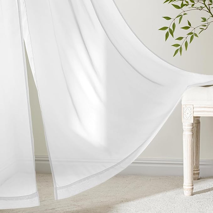 MIULEE White Curtains 24 Inch Length for Small Window,4 Panels Set, Short Sheer Curtains Rod Pocket Light Filtering Tier for Kitchen/Bathroom/Basement, 42W x 24 Inches