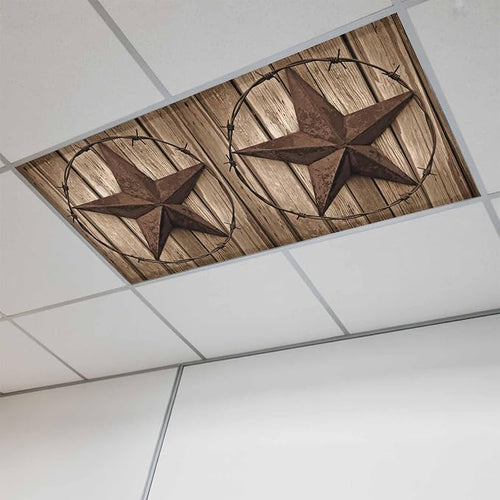 1 Pack Vintage Texas Star Fluorescent Light Covers Brown Wood Grain Wire 4 x 2 by Unknown