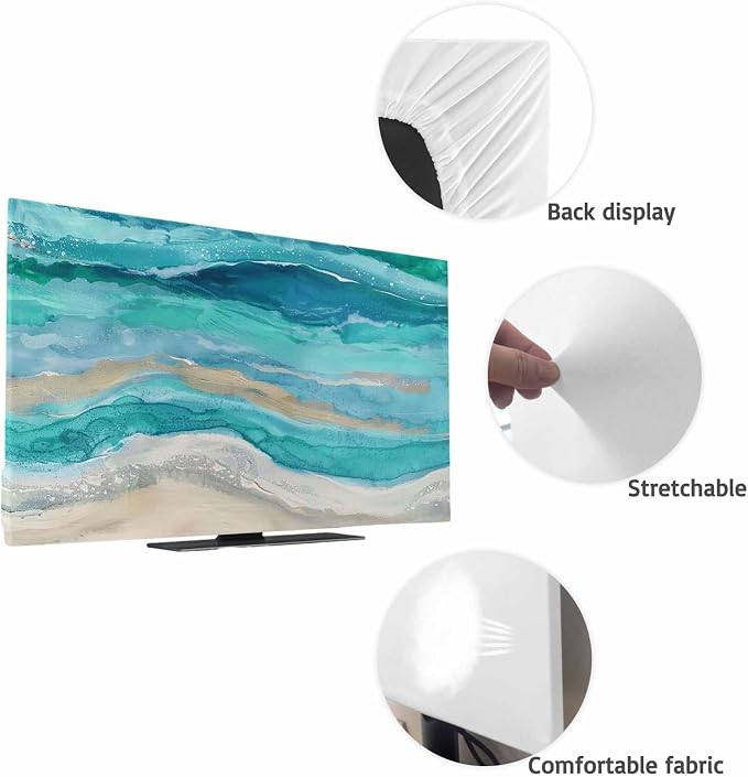 Marine Coastal Wave Turquoise Ombre Indoor TV Cover, Elastic TV Screen - Image 7