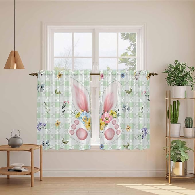Easter Kitchen Curtains 54 Inch Long 2 Panel Set, Rod Pocket Window Curtains - Image 3