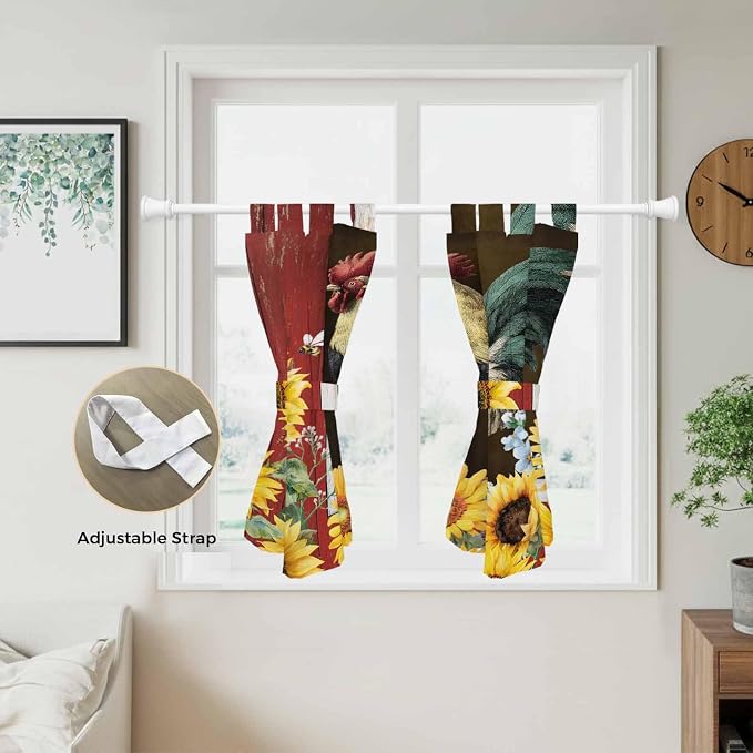 Chicken Sunflowers Kitchen Curtains 45 Inch Length, Short Cafe Window Curtains - Image 5
