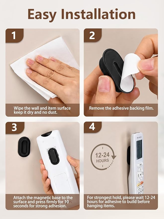 Magnetic Remote Control Holder Wall Mount, 5 Pack-Black | Drill-Free - Image 6