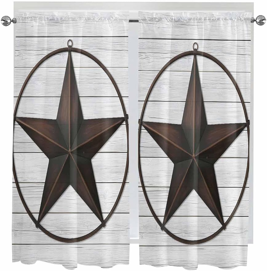 Vintage Farm Western Star Window Valance Curtains, 2 Panel - Image 9