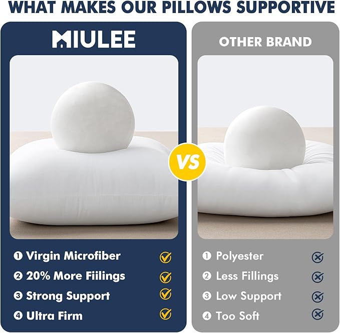MIULEE Throw Pillows Inserts, Pack of 2 16x24 Inch 100% Virgin Fiber Filling Bed Couch Pillows