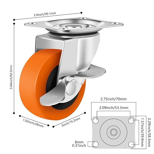 3 Inch Caster Wheels, Casters Set of 8, Heavy Duty Caster - Image 2