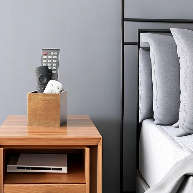 LBEMEY Remote Control Holder Caddy, Farmhouse Acacia Wood TV Remote Holder - Image 8