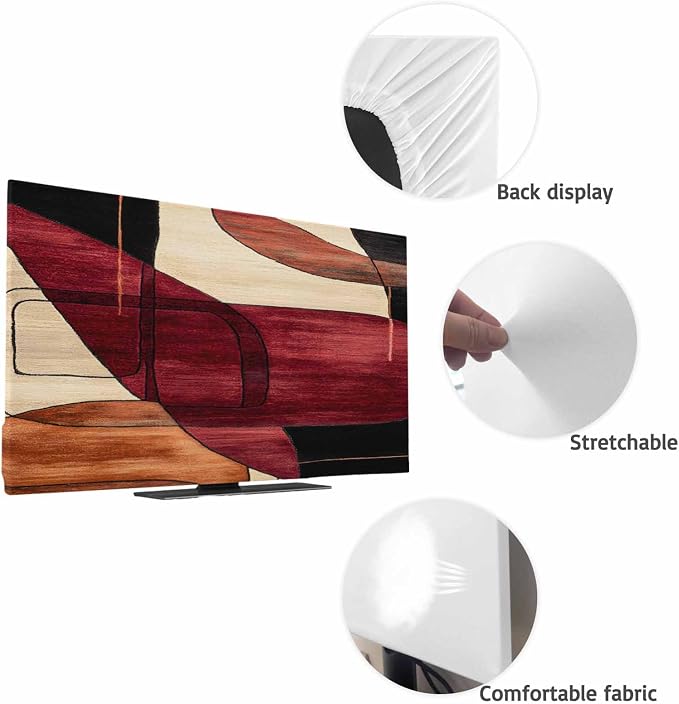 Red Beige Orange Geometric Indoor TV Cover, Elastic TV Screen Protector Retro - Image 7