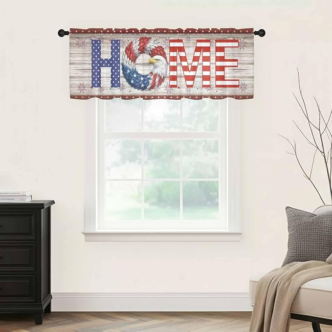 4th of July Sheer Valances for Windows 42"x12", Light Filtering Kitchen - Image 9