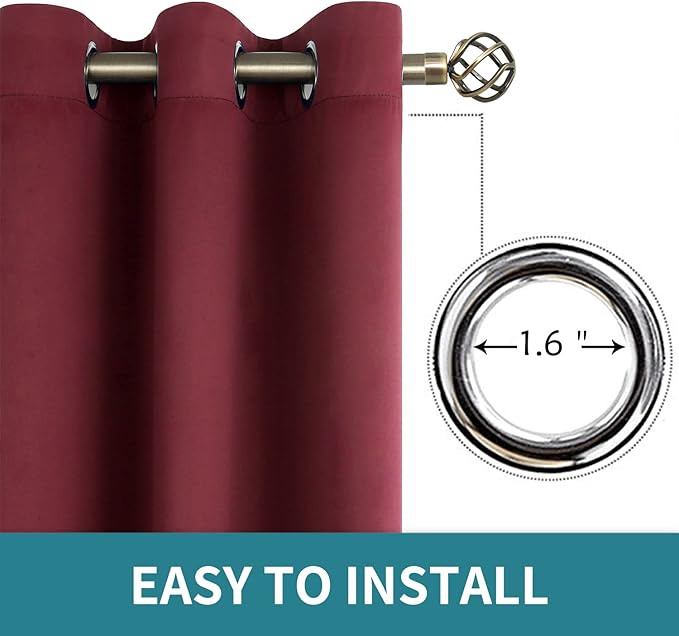 BGment Blackout Curtains for Bedroom - Grommet Thermal Insulated Room Darkening Curtains for Living Room, Set of 2 Panels (38 x 45 Inch, Burgundy)